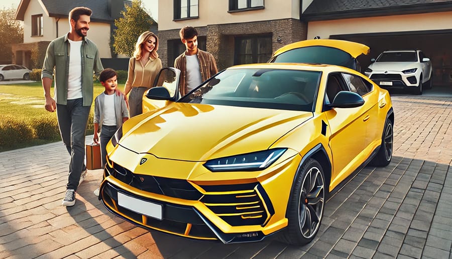 家族でランボルギーニ ウルスを乗って出かける