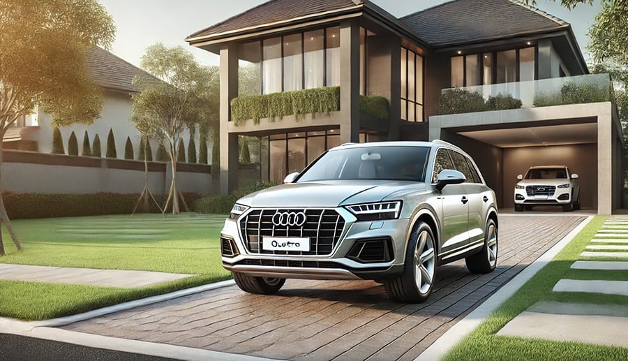 自宅のガレージに駐車しているアウディの画像