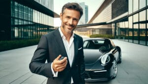 成功者の男性のポルシェオーナーが語っている画像