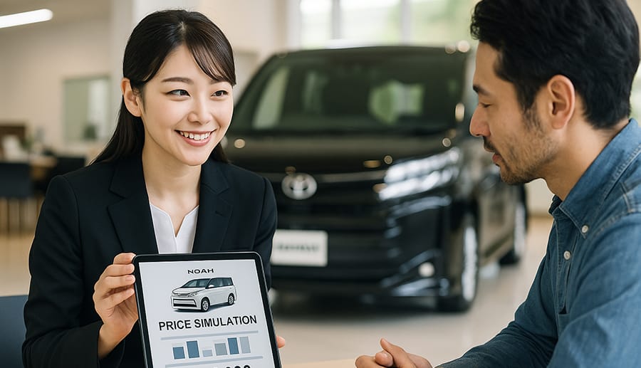 車の乗り出し価格シミュレーションをディーラの営業から説明