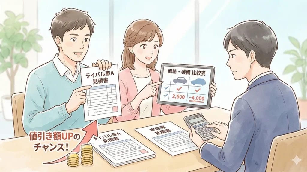 シエンタと競合車で値引きを伸ばす方法についての図解