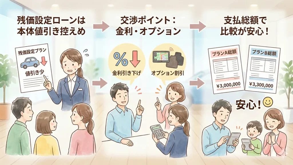残価設定ローン時の値引き交渉ポイントの図解