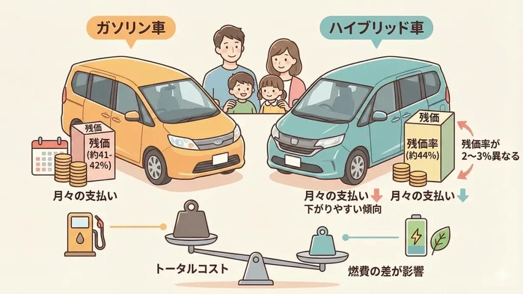 ヴォクシー残クレ-シュミレーション例ガソリンvsHVの図解