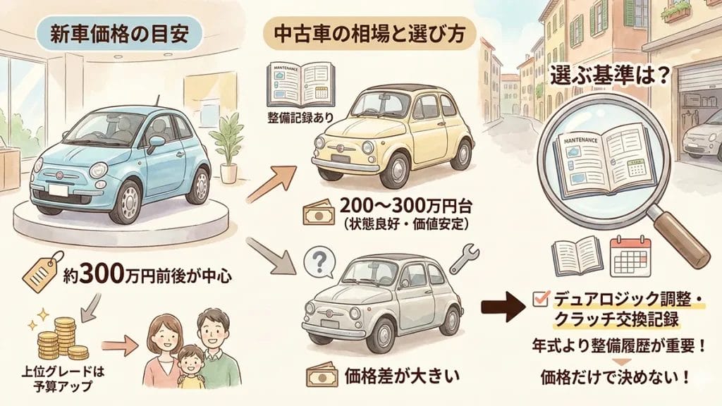 フィアット500価格相場と中古選びの基準の図解