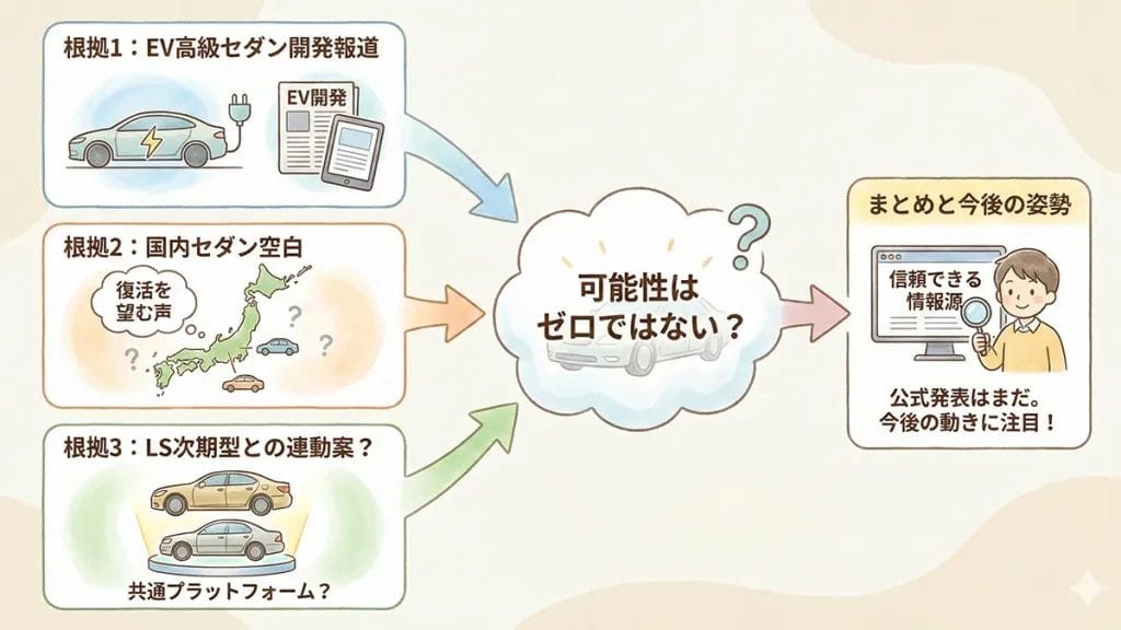 新型セルシオ出る可能性の根拠整理の図解