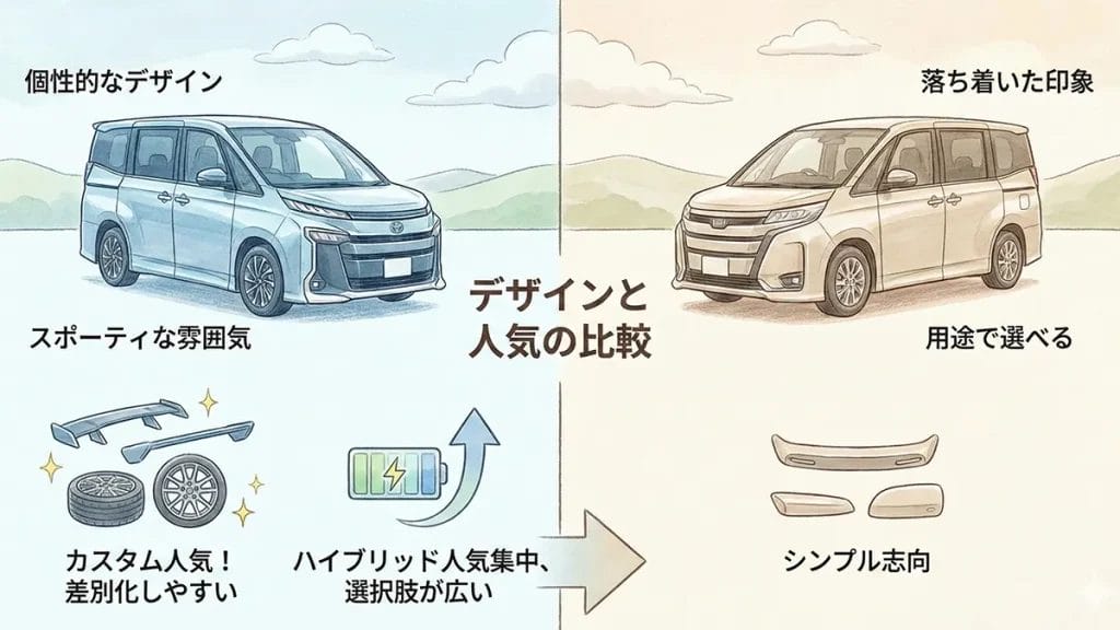 ノア比較とヴォクシー-新型の優位点の図解