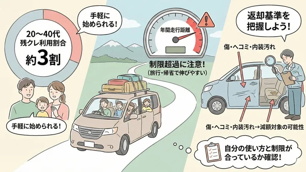 車を残クレで買う人の割合とヴォクシー注意点の図解