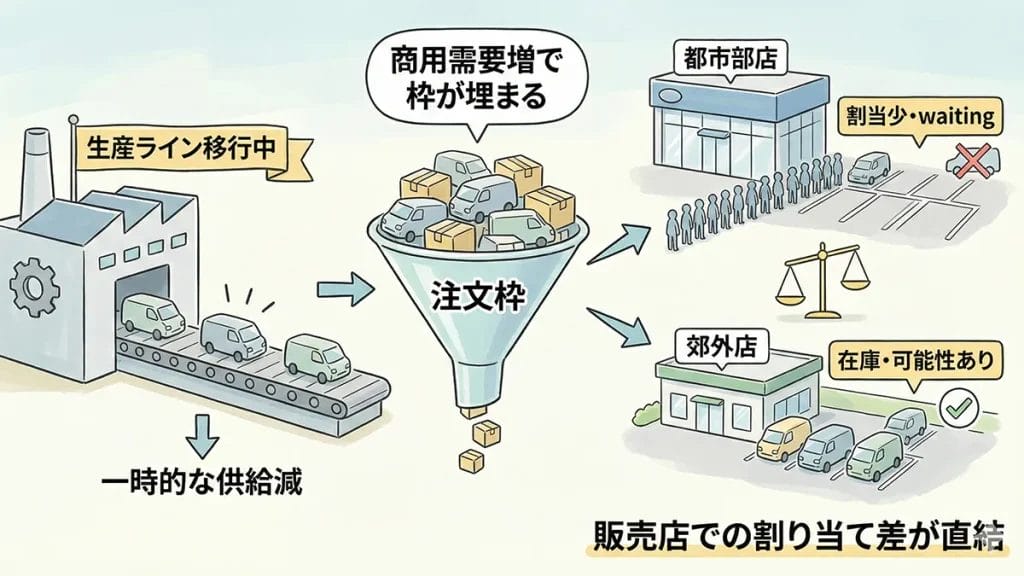 ハイエースが買えない理由と生産移管の影響の図解