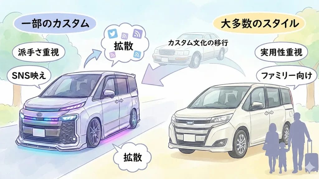 ヴォクシー-ヤンキー仕様の定番カスタムの図解