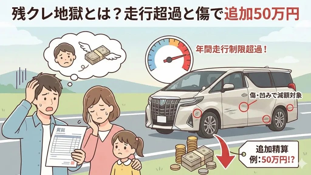 アルファード残クレ地獄とは？走行超過と傷で追加50万円の図解