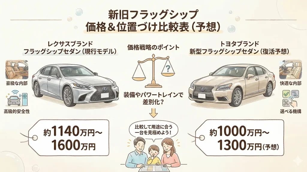 セルシオ復活値段とLS比較表の図解